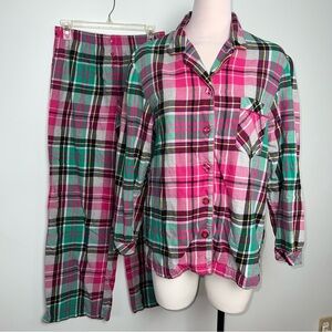 Women's Pink & Green Plaid Flannel Pajama Set
